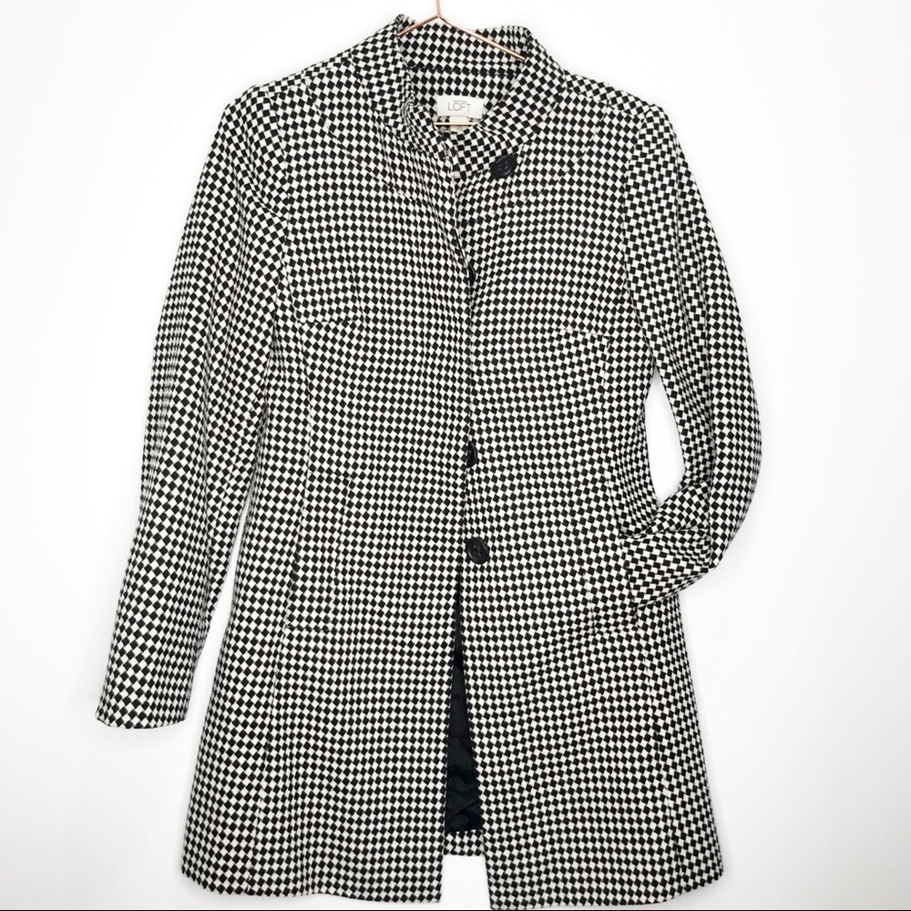 Ann Taylor Loft Houndstooth Peacoat Wool Blend XS